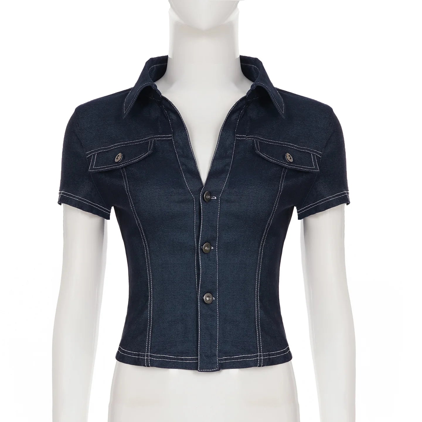 Retro Lapel Denim Top