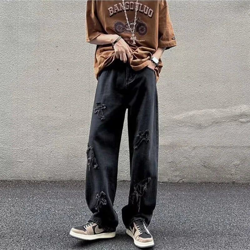 Men’s Loose Straight Leg Denim Jeans – Casual Y2K Streetwear